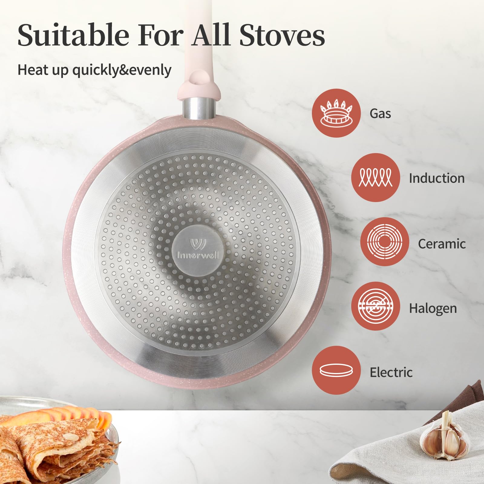 Comales Para Tortillas Innerwell 12inch Nonstick Crepe Pan Stainless Steel Ceramic Coating Flat Skillet Tawa Dosa Tortilla Pan Induction Compatible Pancake Dispenser