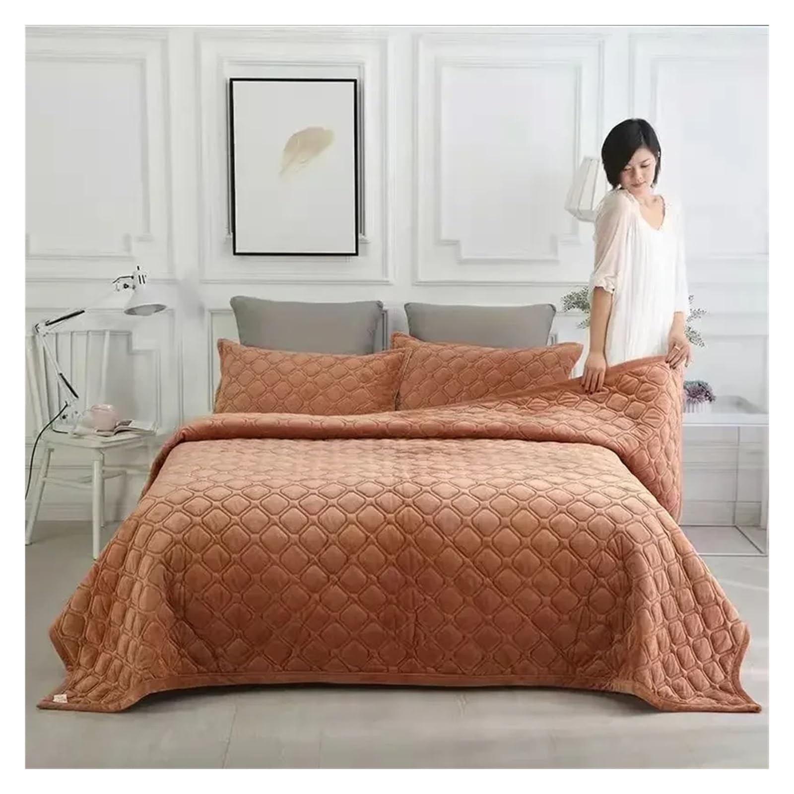 Bedspread Soft Quilted Bed Linens for Winter Warm Blanket Cover Coverlet(Coffee,1pc 150x200cm)