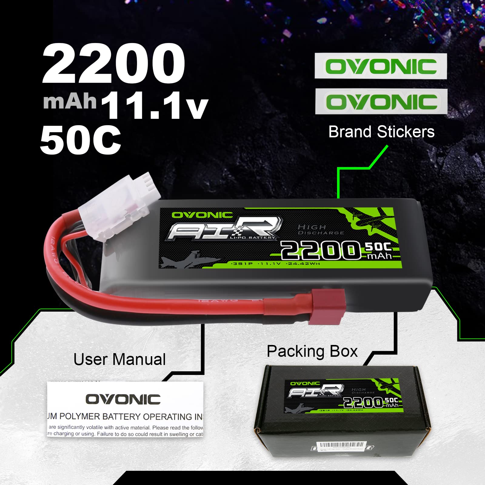 OVONIC 3s Lipo akumulator 2200 mAh 50C 11,1 V z wtyczką