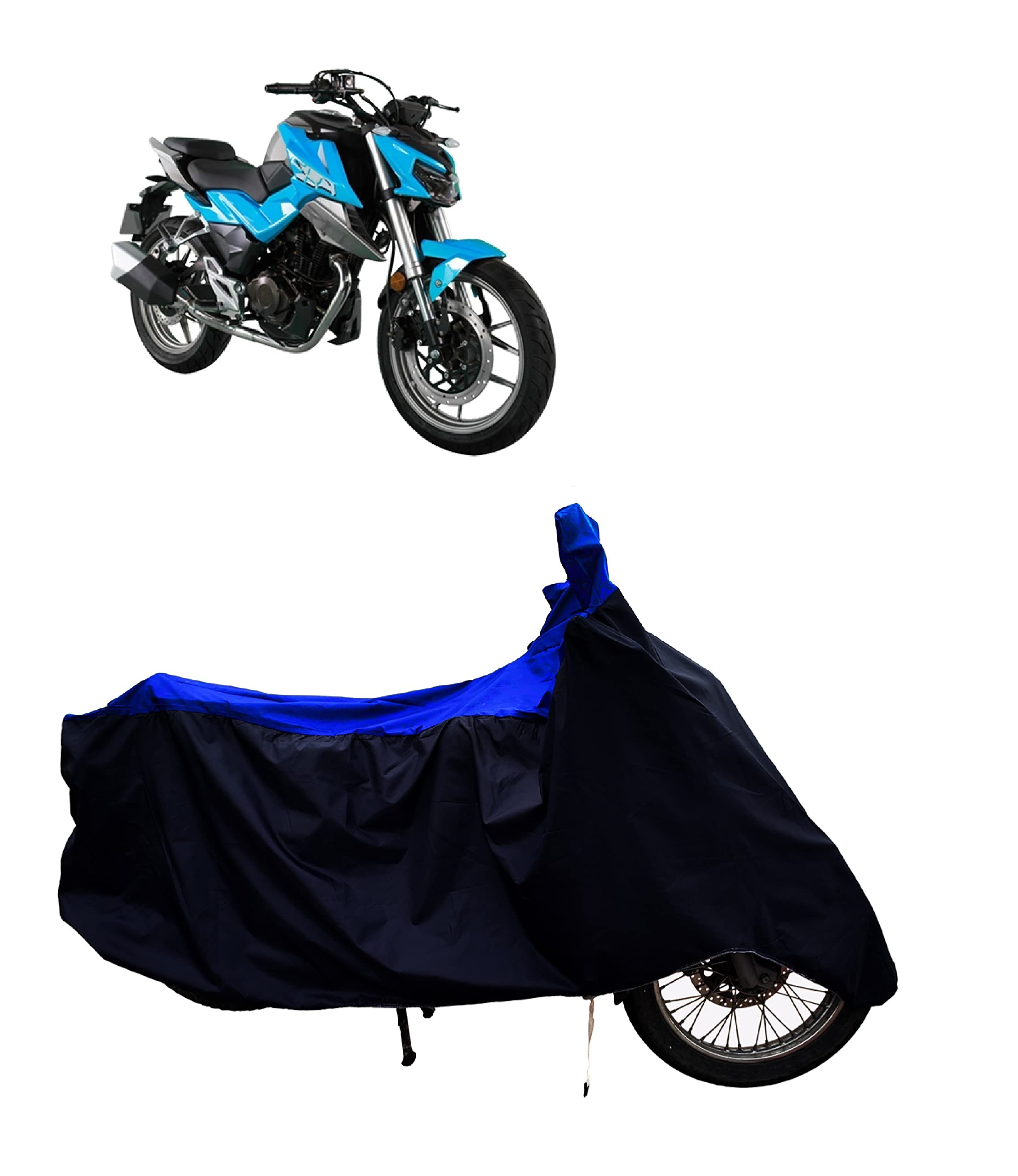 Amexride Two Wheeler Body Cover Compatible with FKM Street Fighter 150 with Dust Proof and Water Resistant Fabric (Royal Stripe)