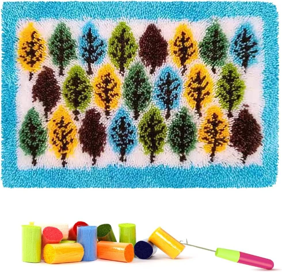 Latch Hook Rug Kit, DIY Cats Rug Making Kit for Adults Kids, Kittens, Cross Stitch Kit Carpet Making Cushion Needlework for Beginners, Home Decor, Colorful House 50x38 cm
