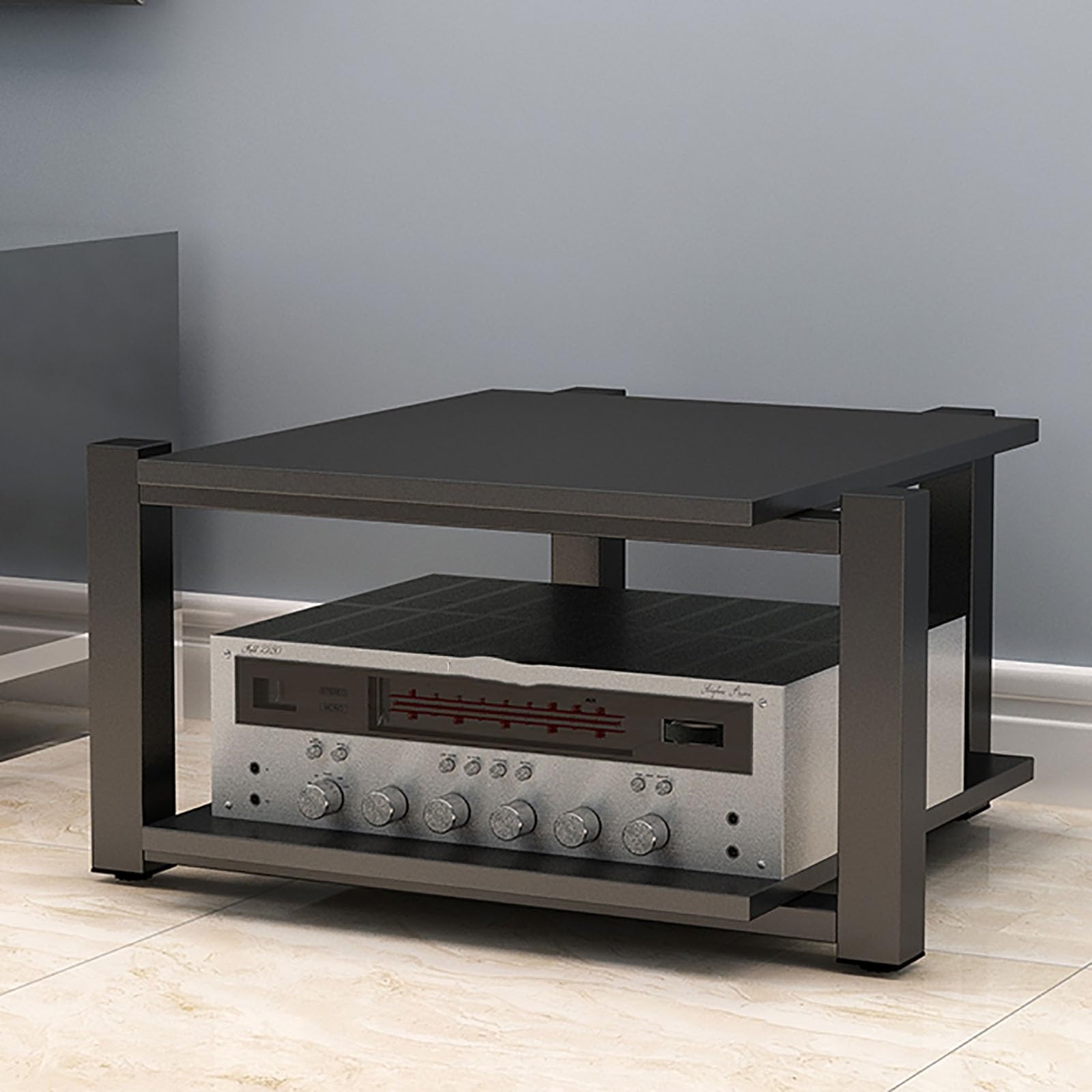 Étagère audio en bois noir à 2 niveaux Nizer pour tour stéréo