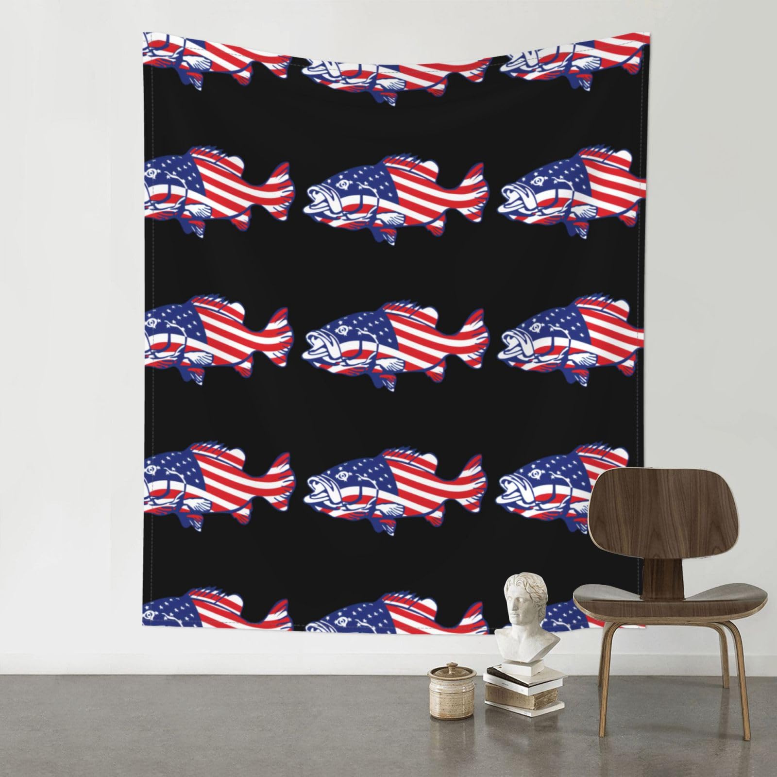 YYHHAOFA American Flag Patriotic Fishing Prints 60x51in Wall Tapestry Boho Chic Dorm Decor & Beach Throw Blanket
