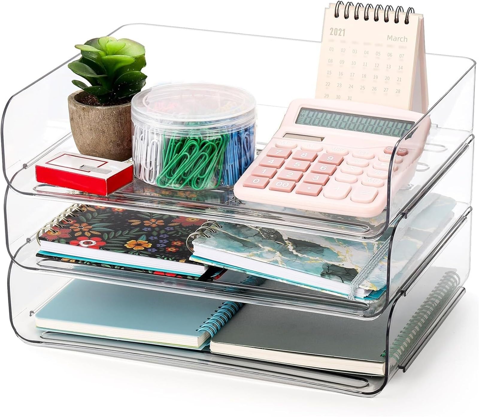 Organizer BüRo 3-teilige stapelbare Papierablagen, transparentes Schreibtisch-Briefablage-Set, 3-stufige Akten- und Dokumentenablage for A4-Papier, Zeitschriften, Quittungen