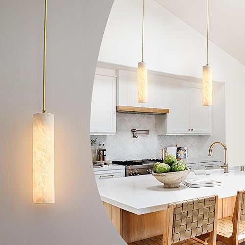 Natural Marble Alabaster Pendant Light Fixture, Modern Alabaster Kitchen Island
