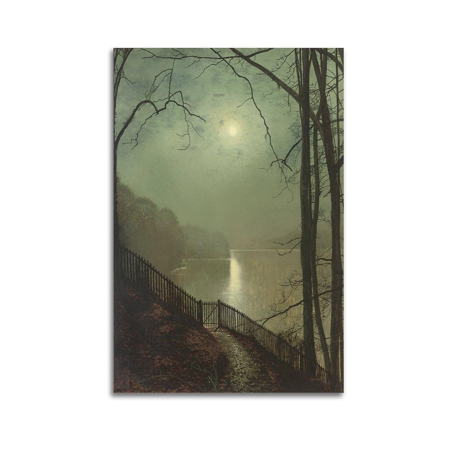 YMXSDIMDS Moonlight on The Lake, Roundhay Park, Leeds by John Atkinson Grimshaw Painting Poster Canvas Wall Art Picture Prints Hanging Photo Idea Decor 24x36inch(60x90cm)
