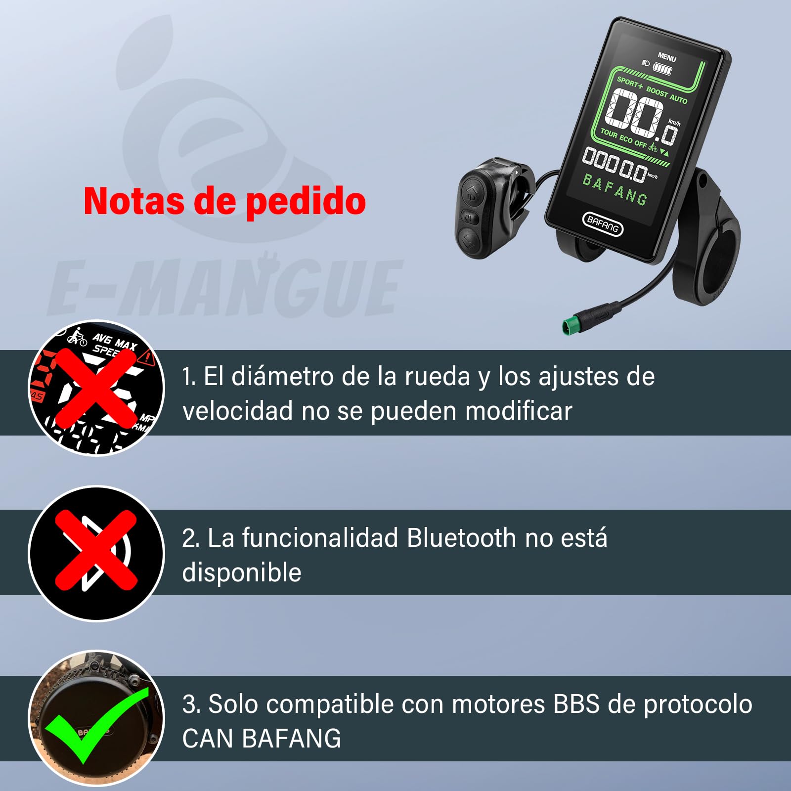 BAFANG Pantalla para Bicicleta Ebike para M620, M600, M560, M510, M420 Motores centrales, Pantalla de Bicicleta eléctrica con protocolo Pas Can 0-5/0-9