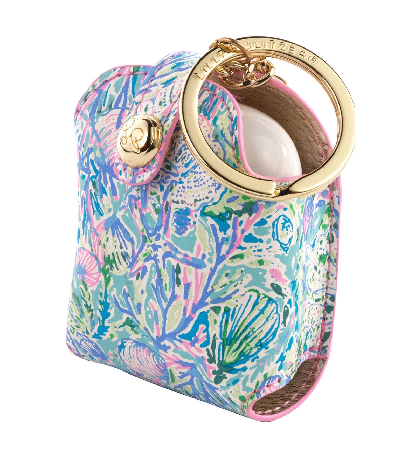 Lilly Pulitzer Leatherette AirPods Holder, Cute Keychain Case with Access to Charging Port, Soleil It On Me