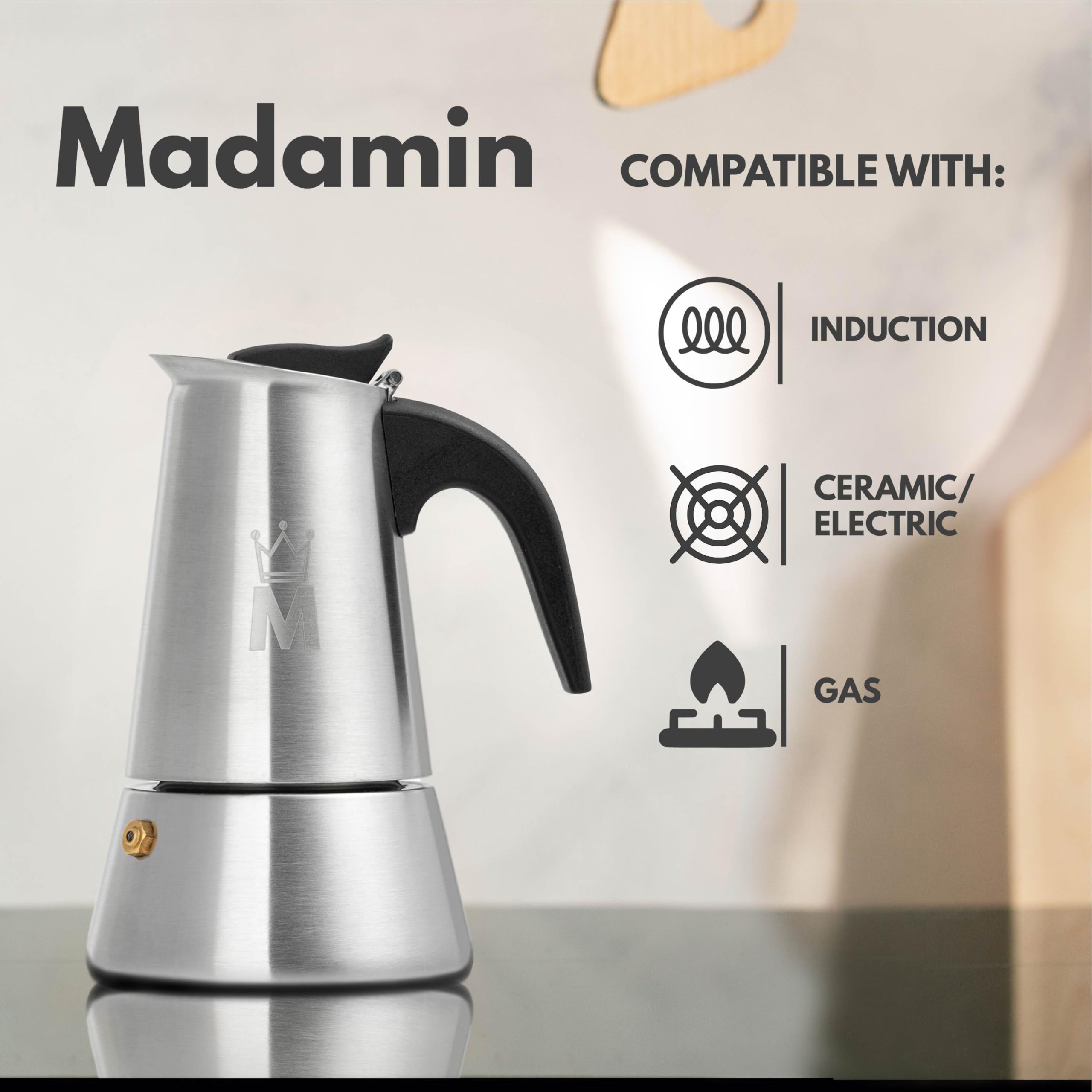 QOXEZY Moka 2 Tazze In Acciaio – 100 Ml Per Piano Cottura, Caffè Veloce E Dal Sapore Autentico