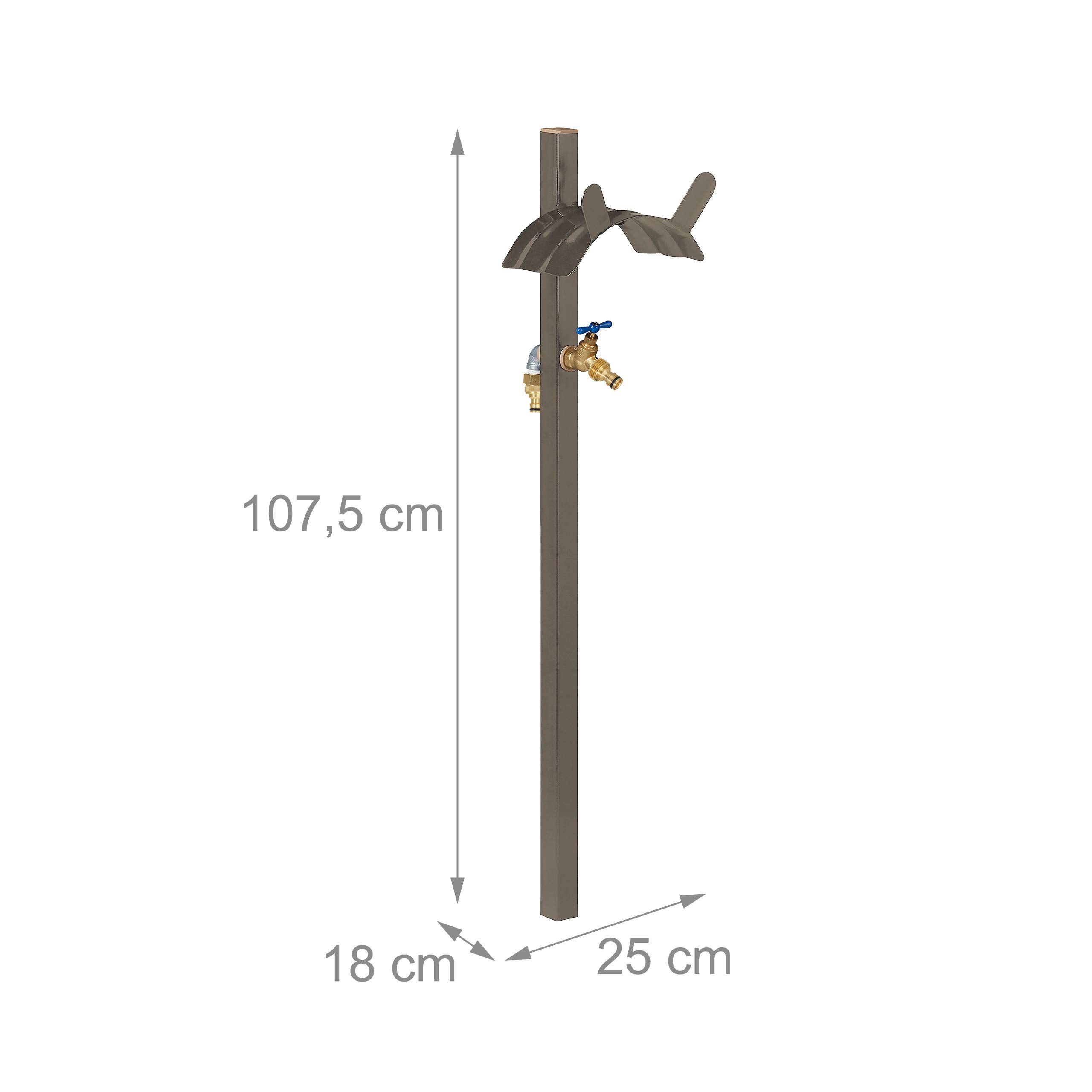 Relaxdays Porte-Tuyau d’arrosage avec Robinet, 2 adaptateurs 1/2" Inclus, Acier, Colonne d’Eau, 107,5 cm de Haut, Brun