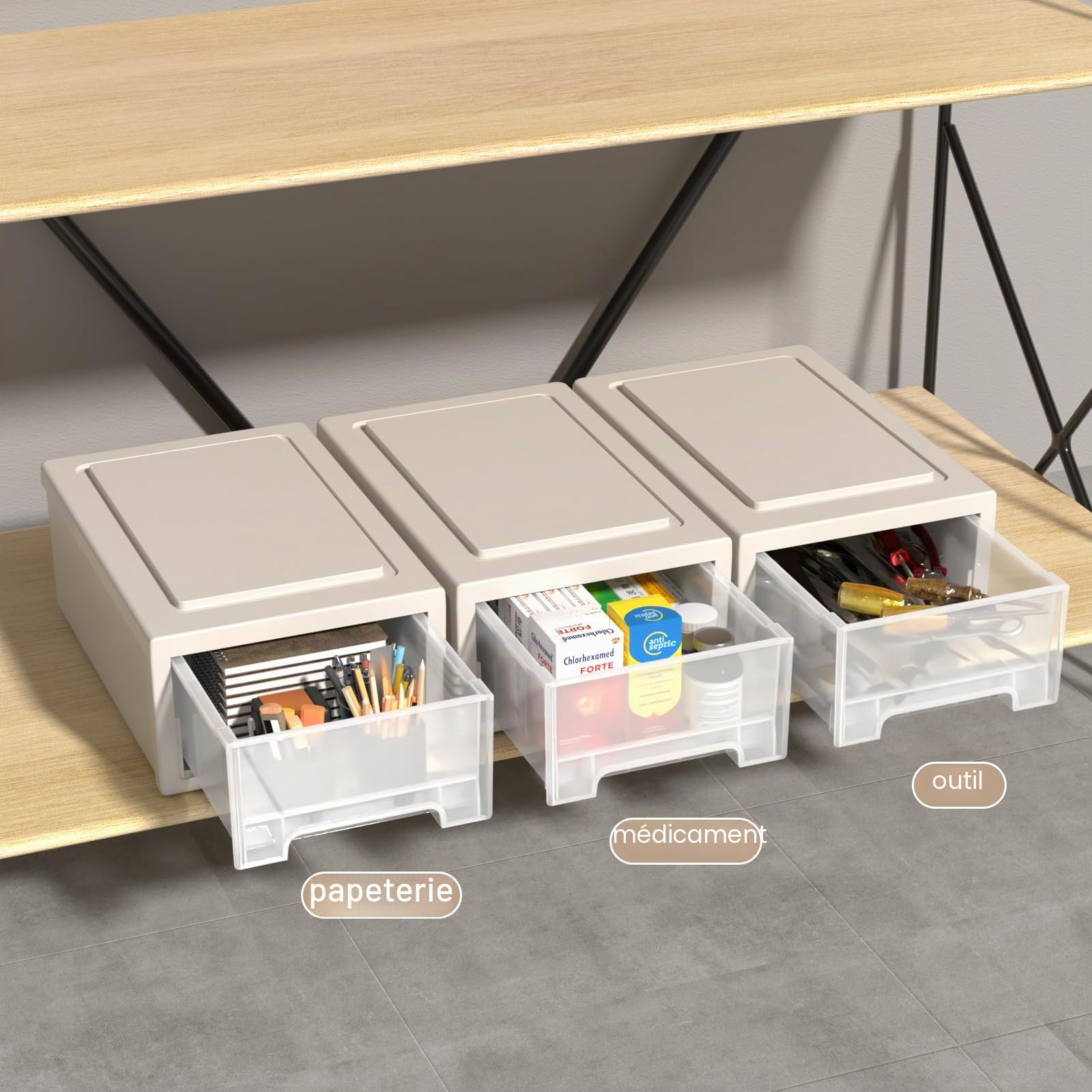 Lot de 3 Tiroirs de Rangement Empilables en Plastique, Transparent Commode Empilable, 6,8 L