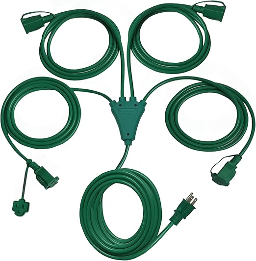 Stright 1 to 4 Splitter Extension Cord 46 FT, End to End 28 FT), 3 Prong Plug with 4