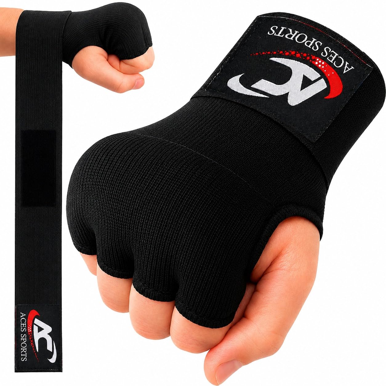 Gel Boxing Hand Wraps Inner Gloves with 100cm Wrist Straps, Elastic Padded Fist Protection for Men Women Kids, Muay Thai MMA Martial Arts Training (L)