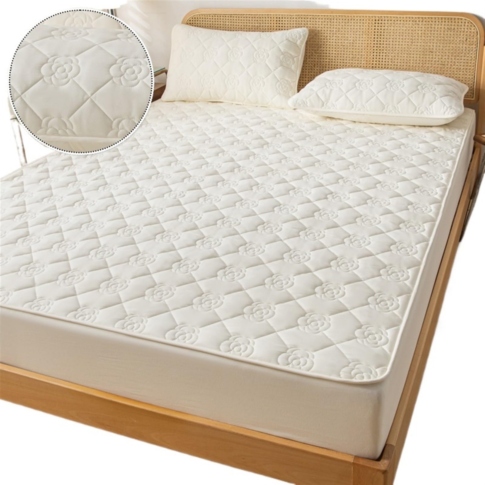 Juego de protector de colchón impermeable, sábanas de cama tamaño King, ropa de cama multiformato, suave y colcha para cama matrimonial (150 x 200 cm)