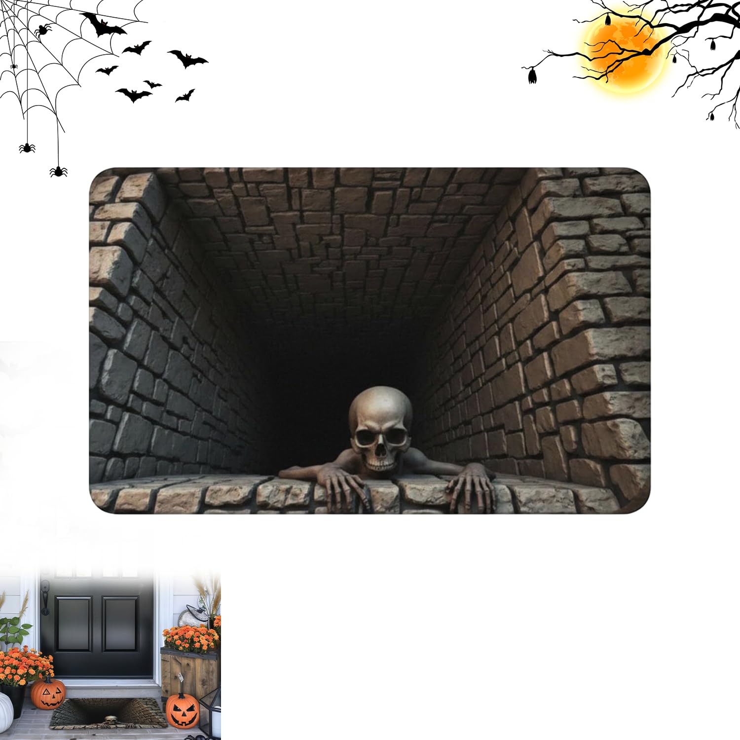 Halloween 3D Optical Illusion Rug Rectangle Non-Slip Home Decor (23x15.7in)