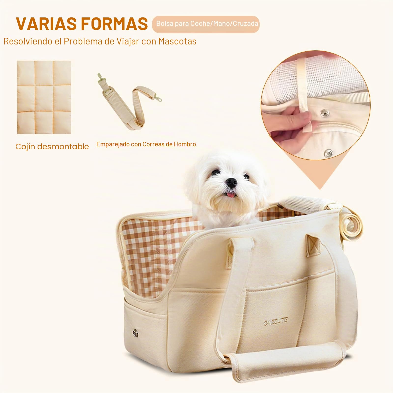 PETCUTE Bolso para Transportar Mascotas,Transportín para Perros y Gatos con Colchoneta Removible,Bolsa Portátil y Plegable para Gatos con Correa de Seguridad,para Cachorros y Otros Animales Pequeños