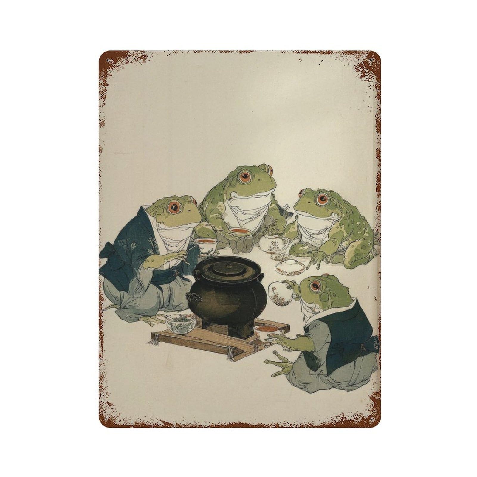 xiaoxiaoshen Frogs Having Tea. Ukiyo Wall Decor Art Metal Tin Poster Modern Home Decor Art Home Bar Shop Decorations Vintage Sign 40x30cm