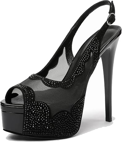 SAMMITOP Womens Platform Slingbacks High Heels Peep Toe Party Dress Pumps