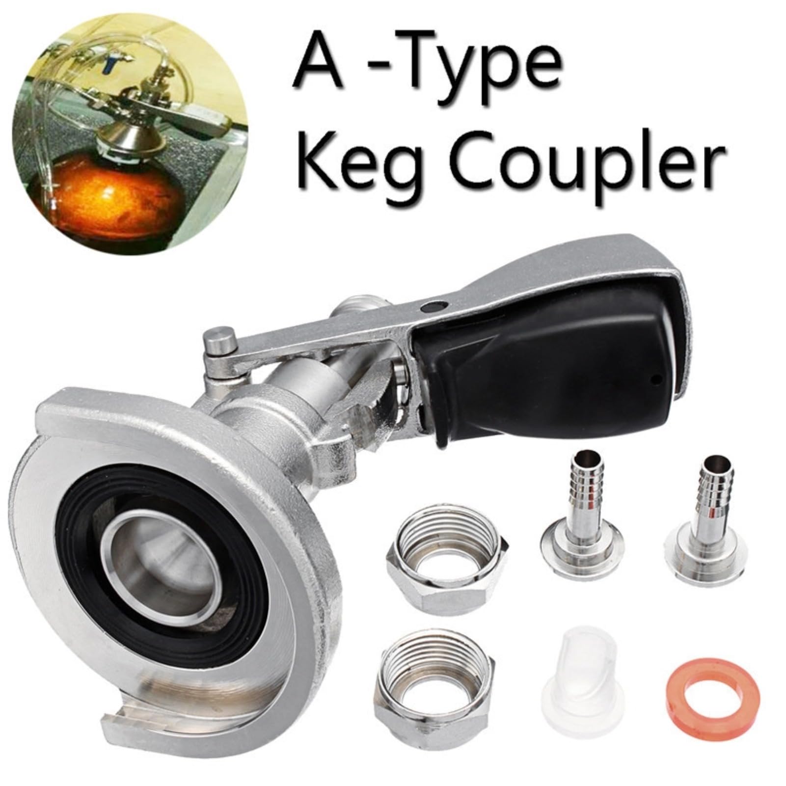 Greensen Coupleur de Fût à Bière, Connecteur en Acier Inoxydable Type A avec Valve de Décharge, Compatible avec Distributeurs de Bière pour Bars, Brasseries et Usage Domestique