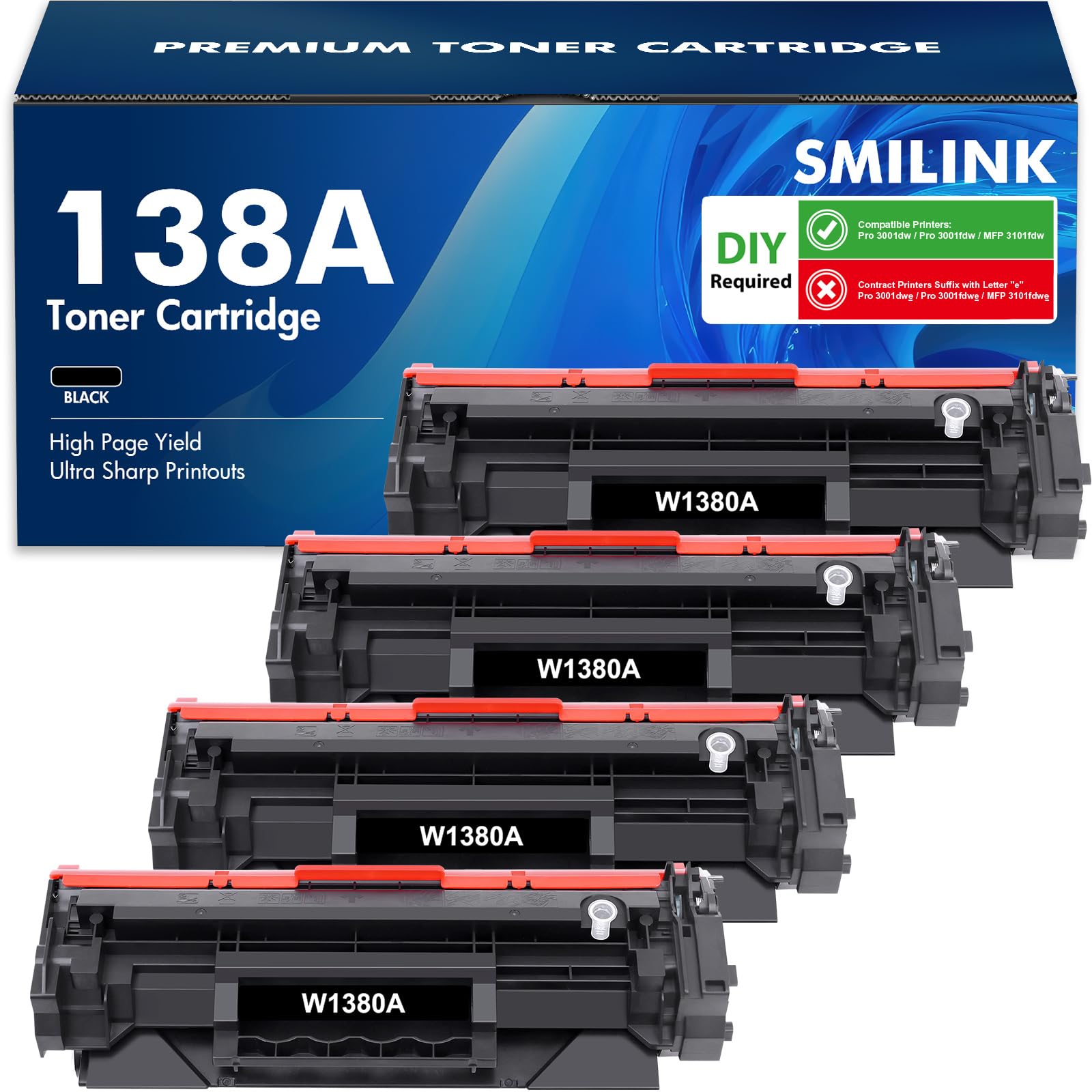 138A Black Toner Cartridge 4 Pack: Compatible Replacement for HP 138A ...