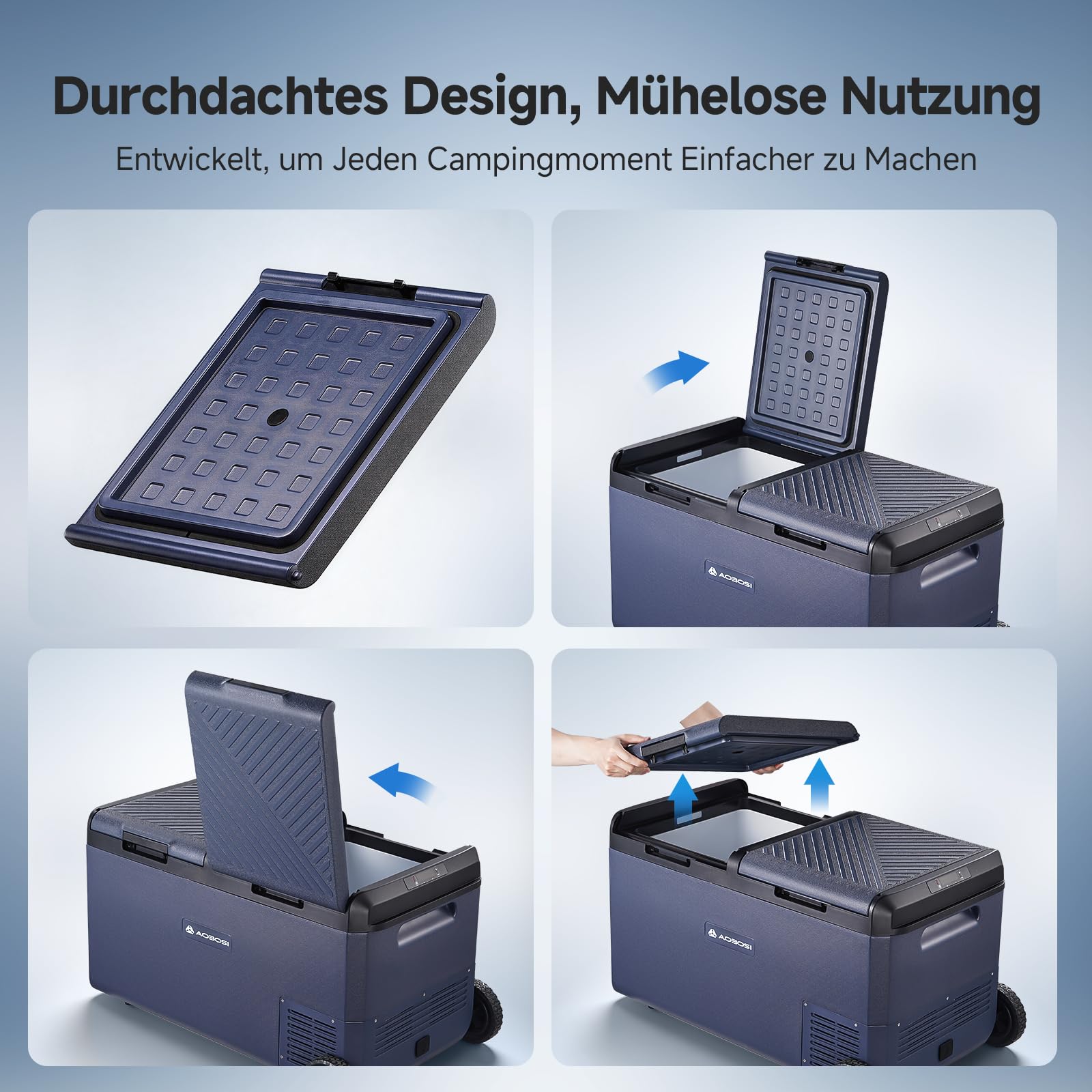 AAOBOSI 75L Kompressor Kühlbox, Kühlbox Elektrisch Dual Zone mit Rollen & Zuggriff, APP Steuerung, IPX4 Wasserdicht, -20°C bis 20°C 12V/230V – Ideal für Auto, Camping, Boot, Wohnmobil, Angeln Outdoor