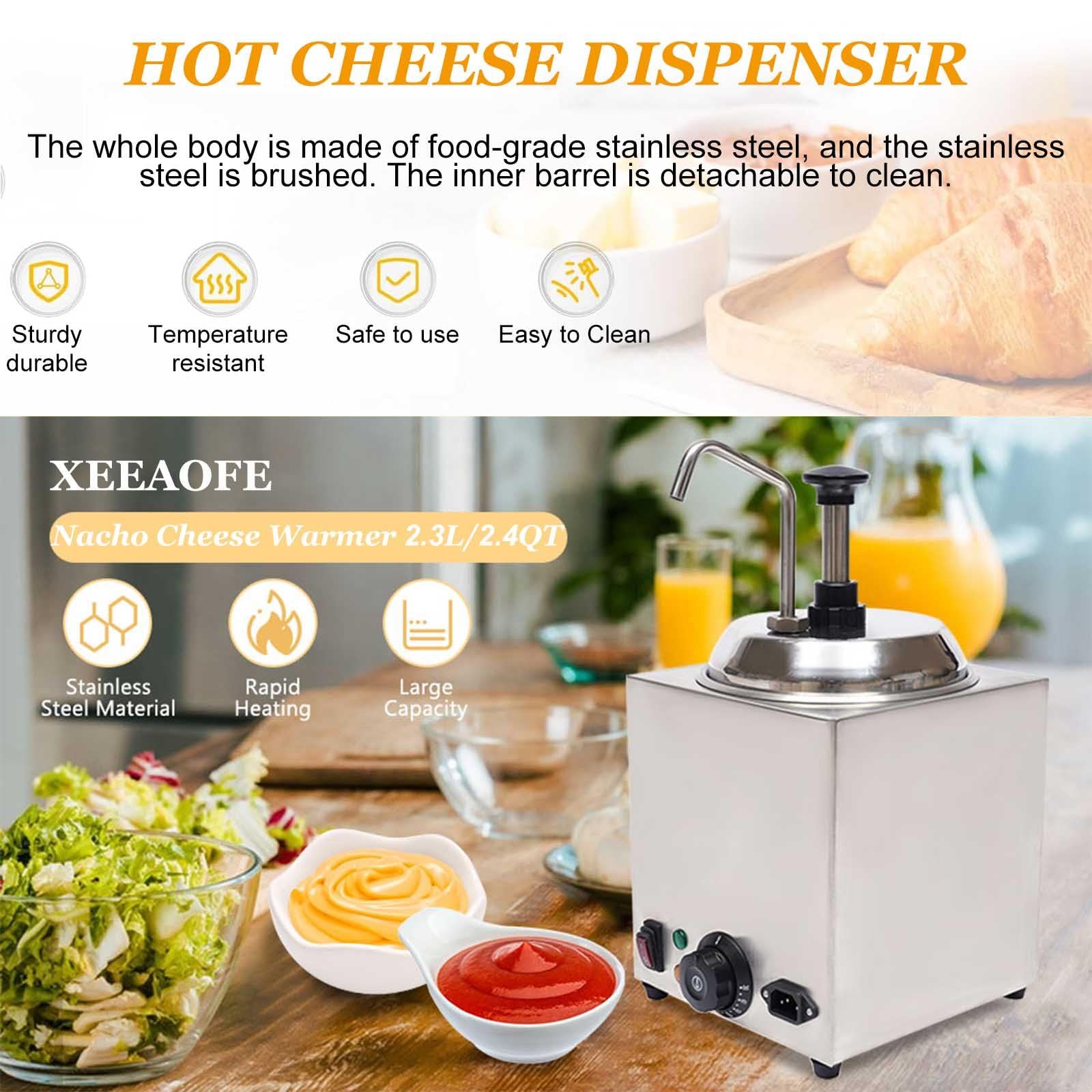 Calentador De Queso Nacho Con Bomba, Dispensador De Queso Nacho, Calentador De Salsa De Chocolate Caliente De Acero Inoxidable Con Ajuste De Temperatura De 5 Niveles,Round Single Heads-220V