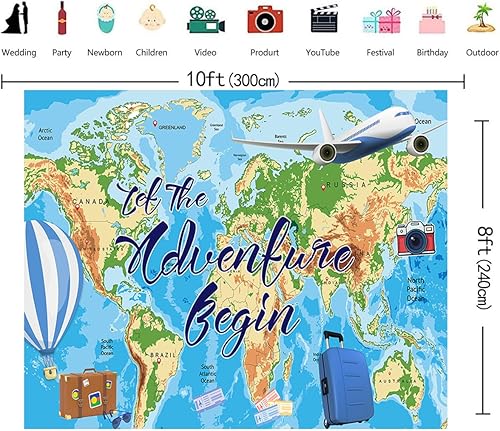 Miniatura 9 de Telón de fondo de fotografía temática de viaje, la aventura espera de cumpleaños, Let the Adventure Begin World Travel graduación, baby shower,