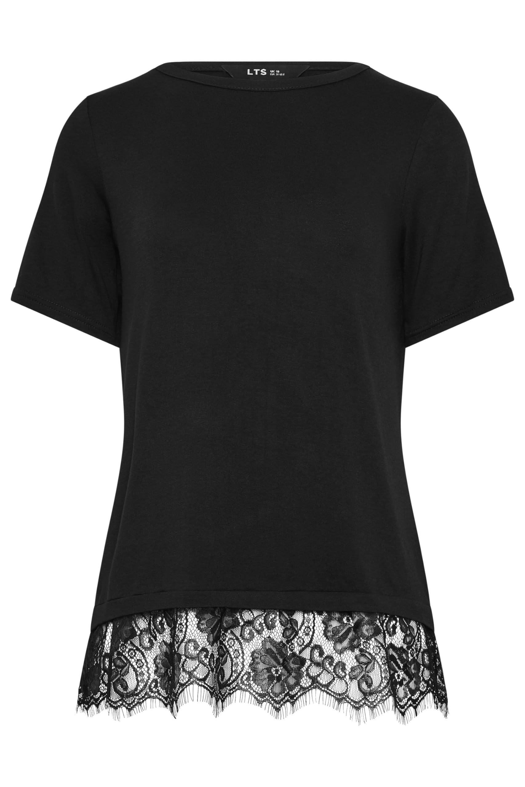 Long Tall Sally - LTS Tall Lace Hem Detail T-Shirt - Women's Black