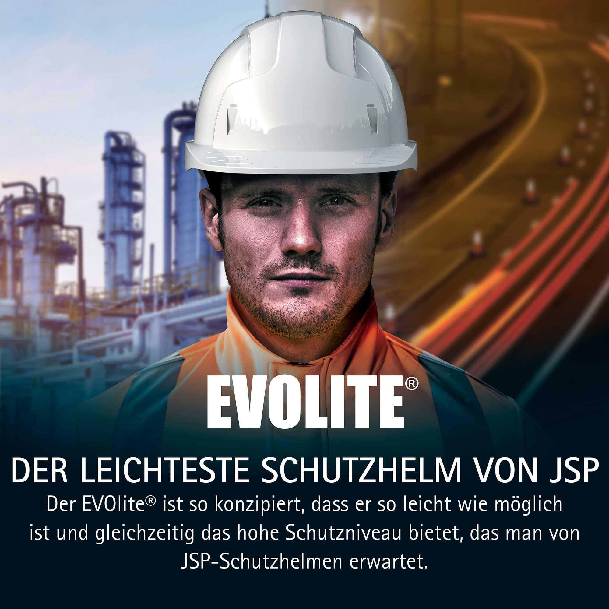 JSP EVOLITE CR2 Schutzhelm Bauhelm, Drehverschluss, Reflektierend, Weiß | JSPs leichtester Schutzhelm mit CR2-Reflextechnologie, 6-Punkt-Textilaufhängung und Drehverschluss. EN 397-zertifiziert.