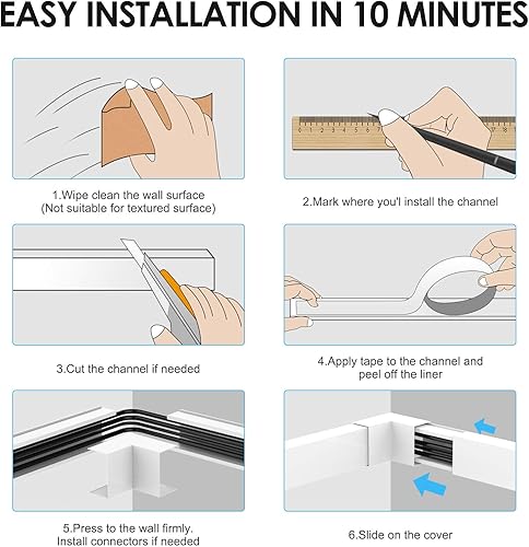 Miniatura 6 de Yecaye Ocultador de cable grande para 3-4 cables, sistema de gestión de cables de pared para cubierta de cable de pared, ocultación de alambre de