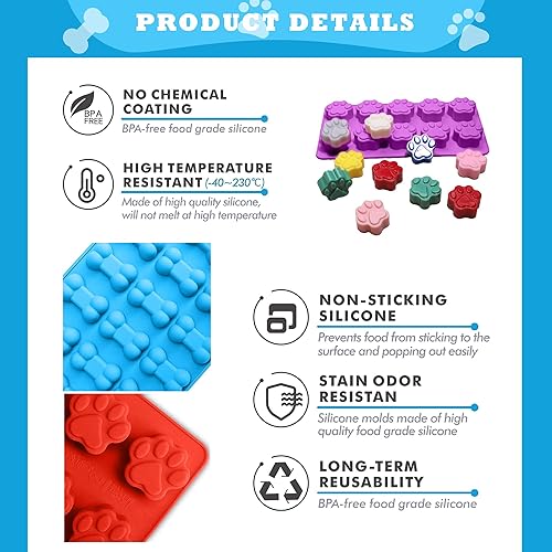 Miniatura 5 de Paquete de 4 moldes de silicona para cachorros y huesos para hornear, molde de silicona para golosinas y 100 bolsas de celofán con 100 lazos