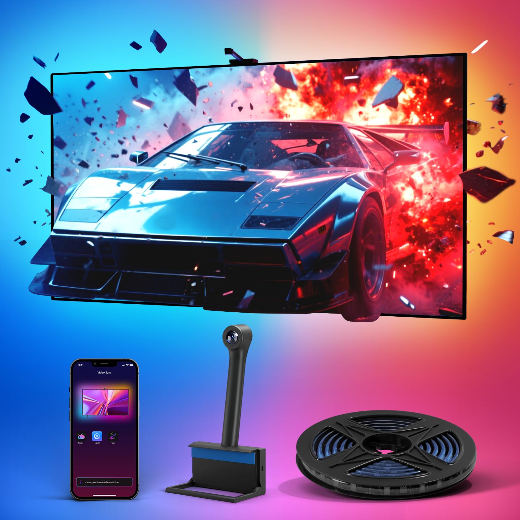 Ailofy Smart TV LED Backlight with Camera for 40-50 inch Screens, 7.87ft LED Strip Lights Sync to Screen& Music, Color Changing Lights for TV