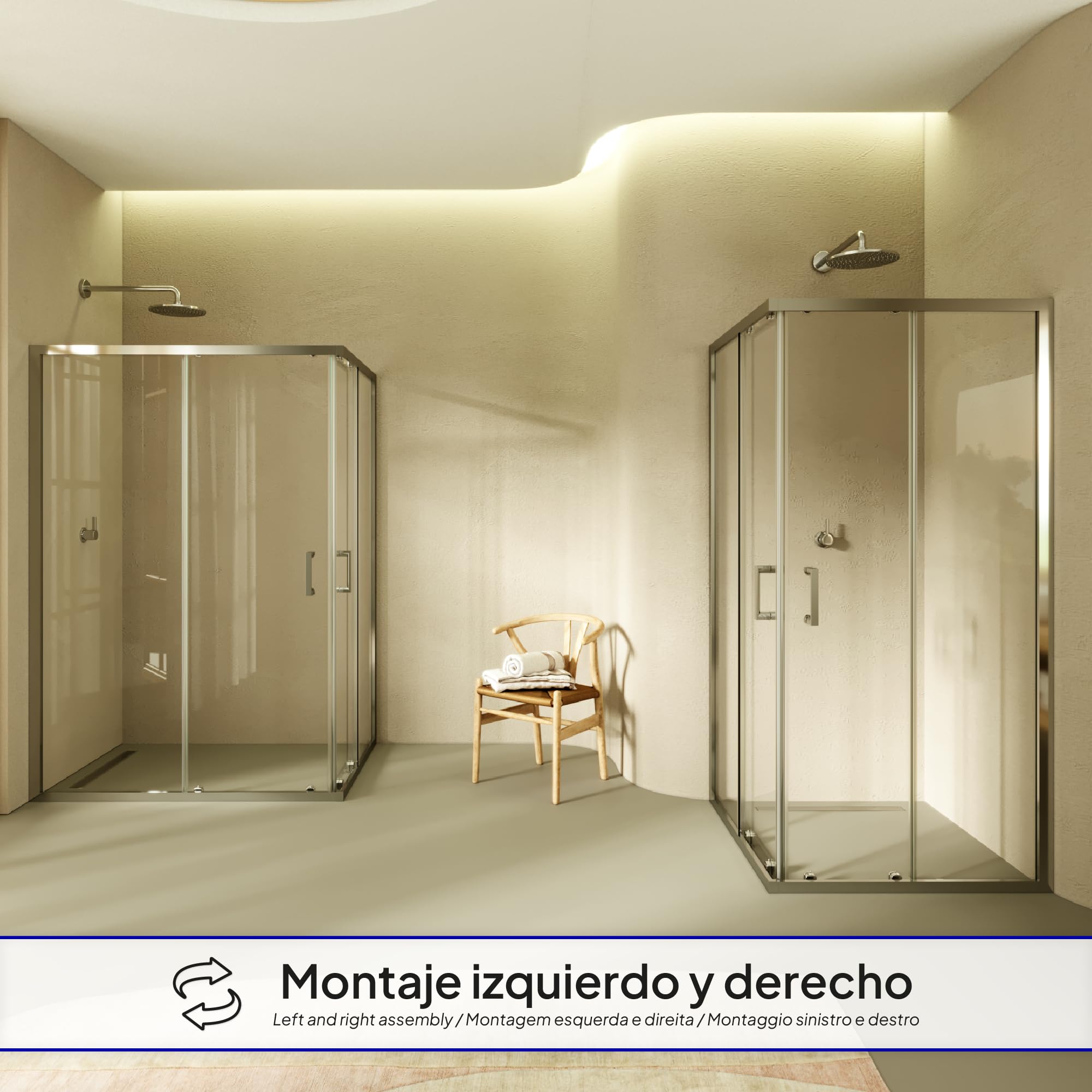 Mampara de Ducha Diana 70x140x190cm, REVERSIBLE, Puertas Correderas, Ajuste 67.5-69.5x137.5-139.5cm, Perfiles Cromados, Cristal Templado Transparente 6mm