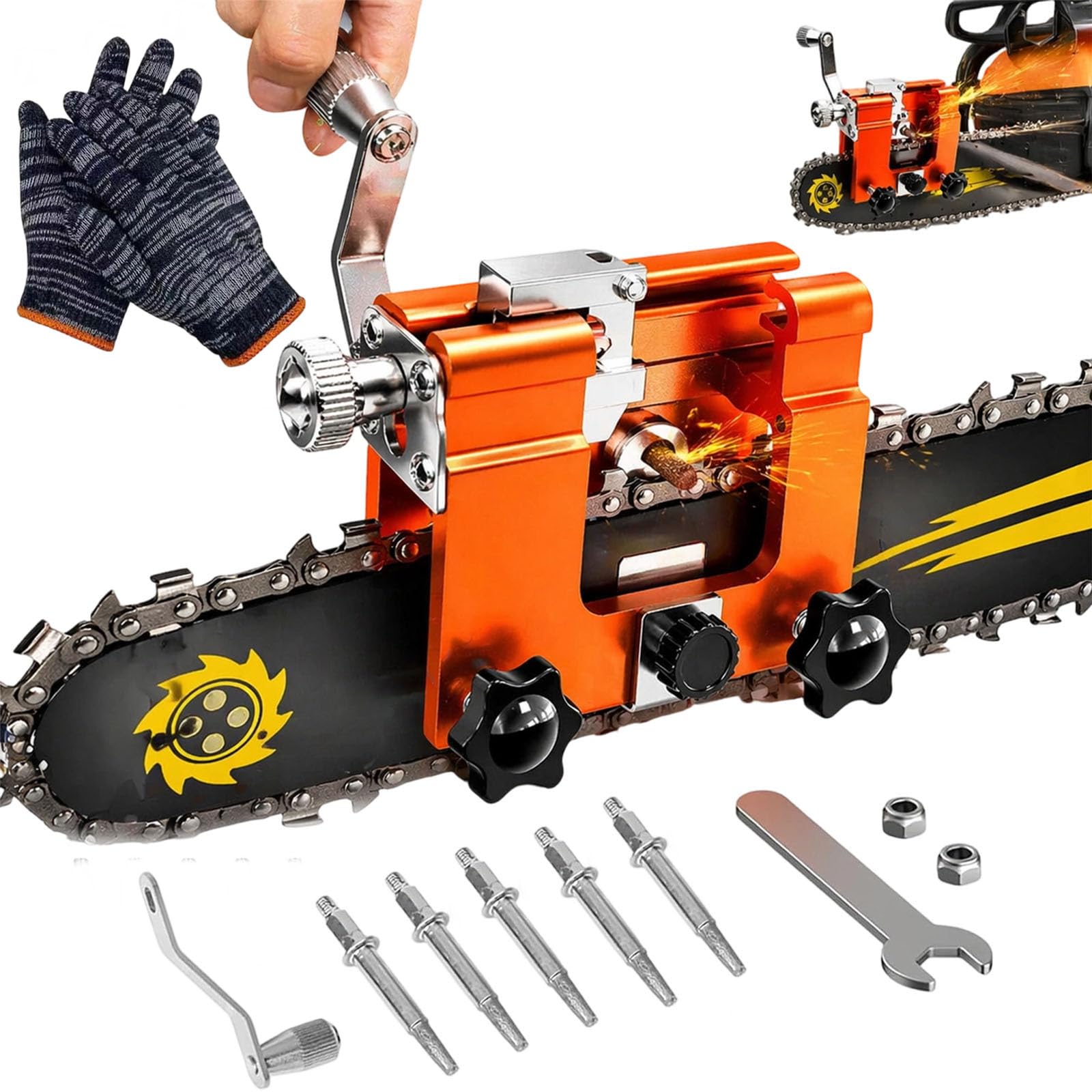 Qinux Klampero Chainsaw Sharpener, Klampero Chain Sharpener, Hand Crank Chainsaw Sharpeners Kit, All Chainsaws Chains with 1，3，5 Sharpening Steels get a Sharp and Even Edge (5-A)