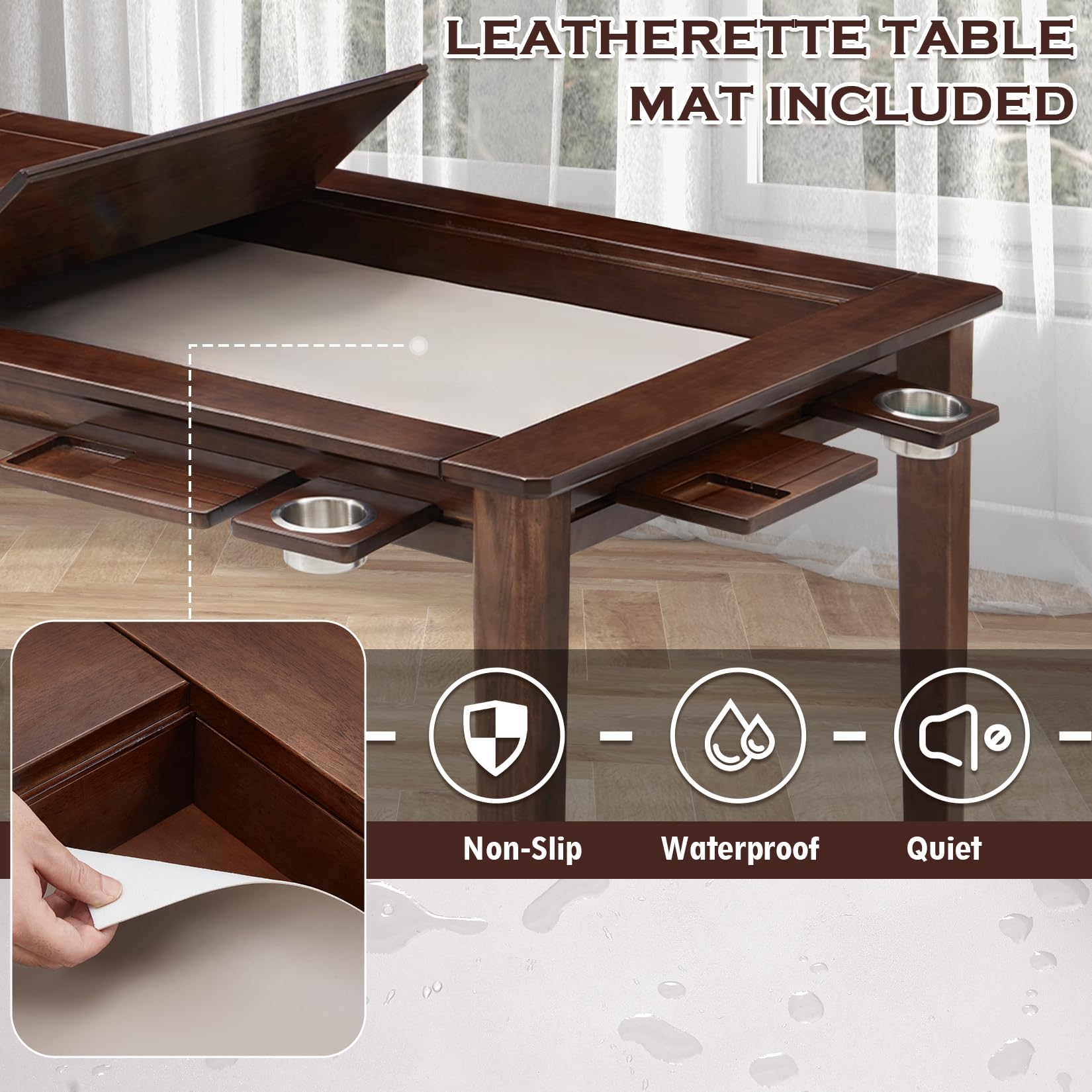 Haddockway 63" ×39“ Board Game Table with Removable Table Top, Solid Wood Game Table for 4-6 Players, DND Table with Play Mat, 6 Detachable Cup Holders & 6 Hobby Trays (): Warm Walnut