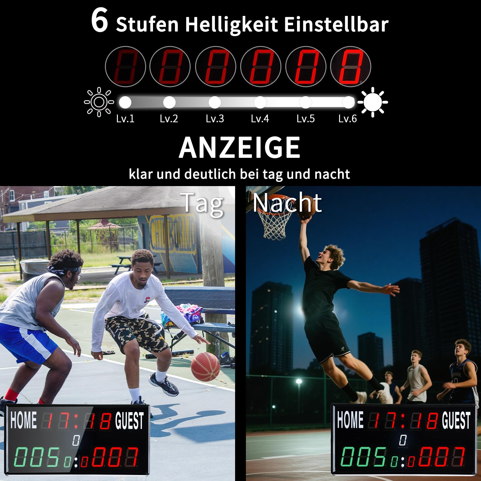 Tragbare Elektronische Anzeigetafel Fussball, 13-stellige Basketball Punktezähler mit Uhr, Tischtennis Zähler mit Countdown/Aufwärtszählung, Digital Scoreboard für Volleyball, Cornhole, Badmin