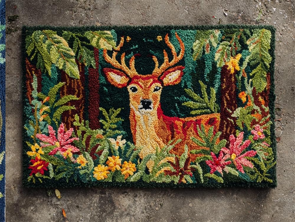 FWRTYCB DIY Crochet Carpet Kit Jungle Deer 20X15Inch Rug Making Kit