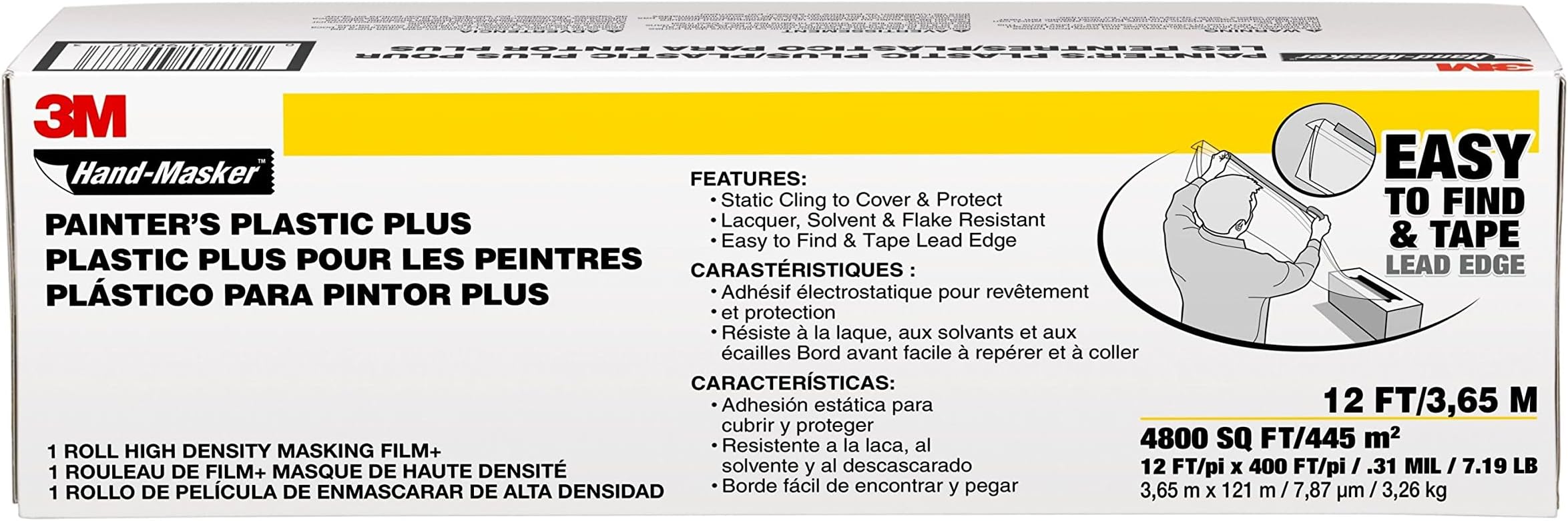 3MHand masker Painters Plastic Plus MFB-12, 12 ft x 400 ft x .31 mil(3,65 m x 121 m x .00787 mm)