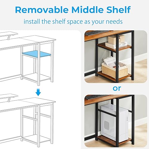 Miniatura 6 de GreenForest Escritorio de computadora con soporte para monitor, escritorio pequeño de 39 pulgadas con estante de almacenamiento reversible,