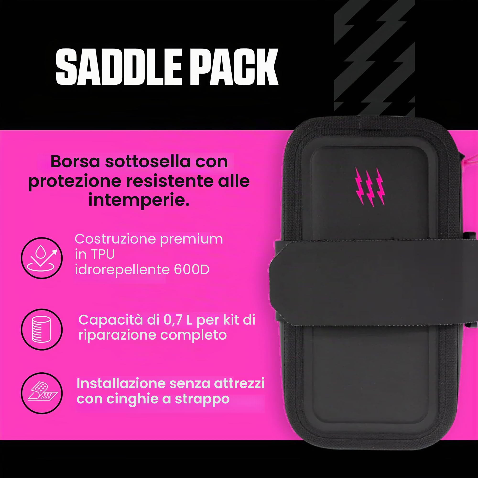 Muc-Off Saddle Bag Pack, Black - Bike Bag and Cycling Accessories for Storing Ride Essentials - Bike Storage for Bike Tools, Puncture Repair Kit, Inner Tube