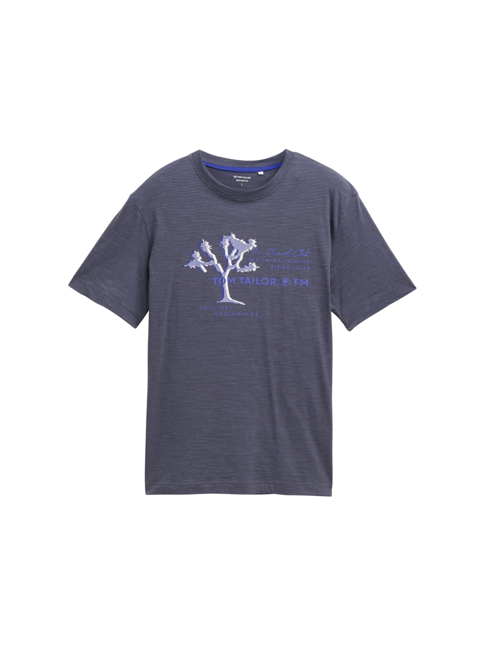 TOM TAILOR Men's T-Shirt, 38135 - Blueish Grey Tonal Fine Stripe, M