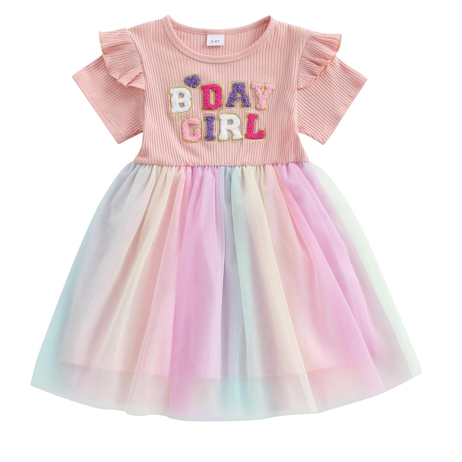 Birthay Baby Girl Clothes Toddler Tulle Dress Sleeveless Embroidert Ribbed Lace Birthday Tutu Princess Party Dresses (D-Pink, 12-18 Months)
