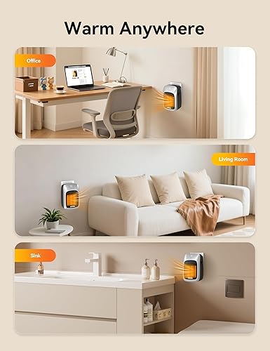 Miniatura 8 de Brightown Calentador de espacio enchufable para uso en interiores, calentador de pared pequeño de 800 W con control remoto y termostato, pantalla