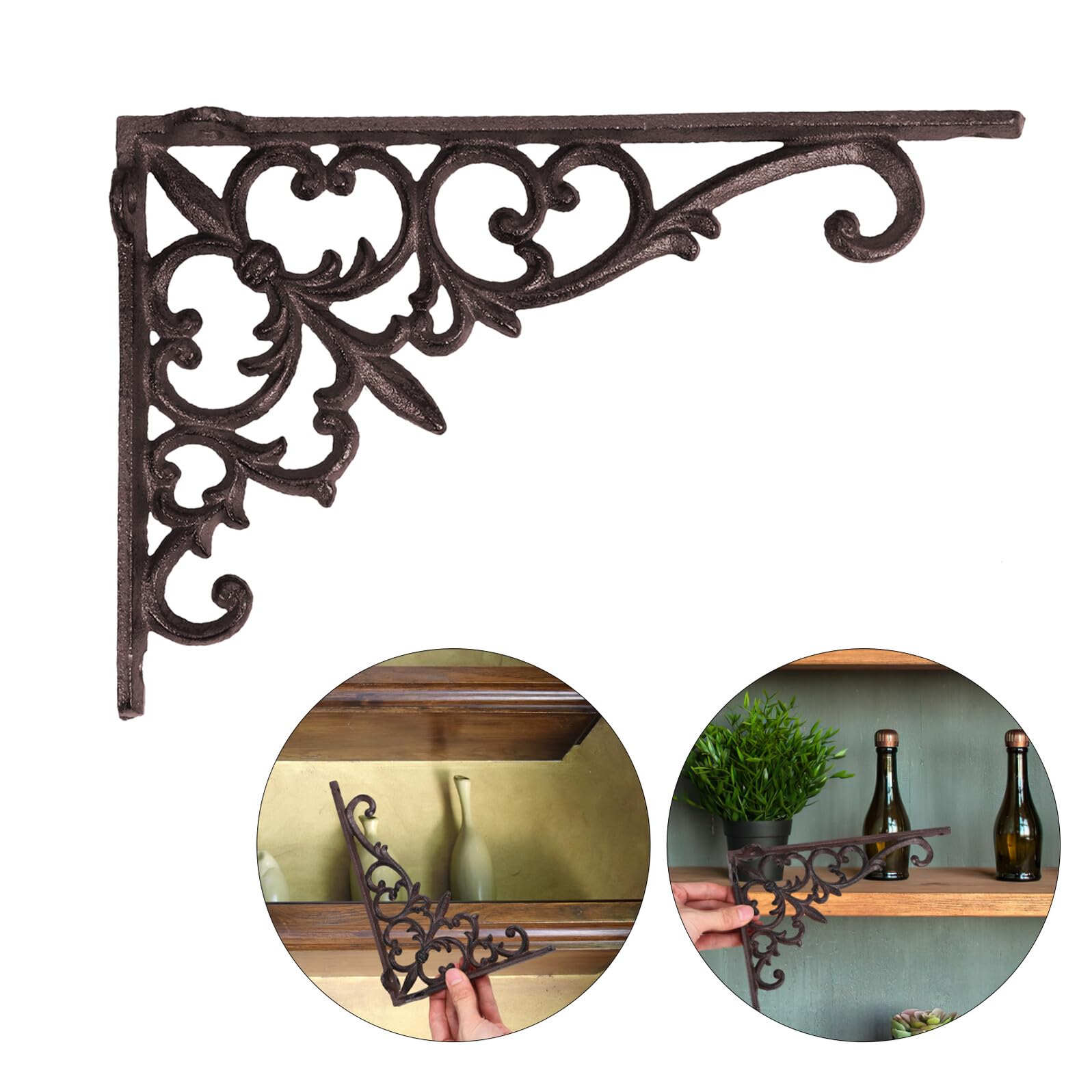 GALPADA 2 piezas Soportes de Estantes de Hierro Fundido con Diseño Floral Escuadras de Ángulo Recto Decorativas para Estanterías de Pared Resistentes y Fáciles de Instalar