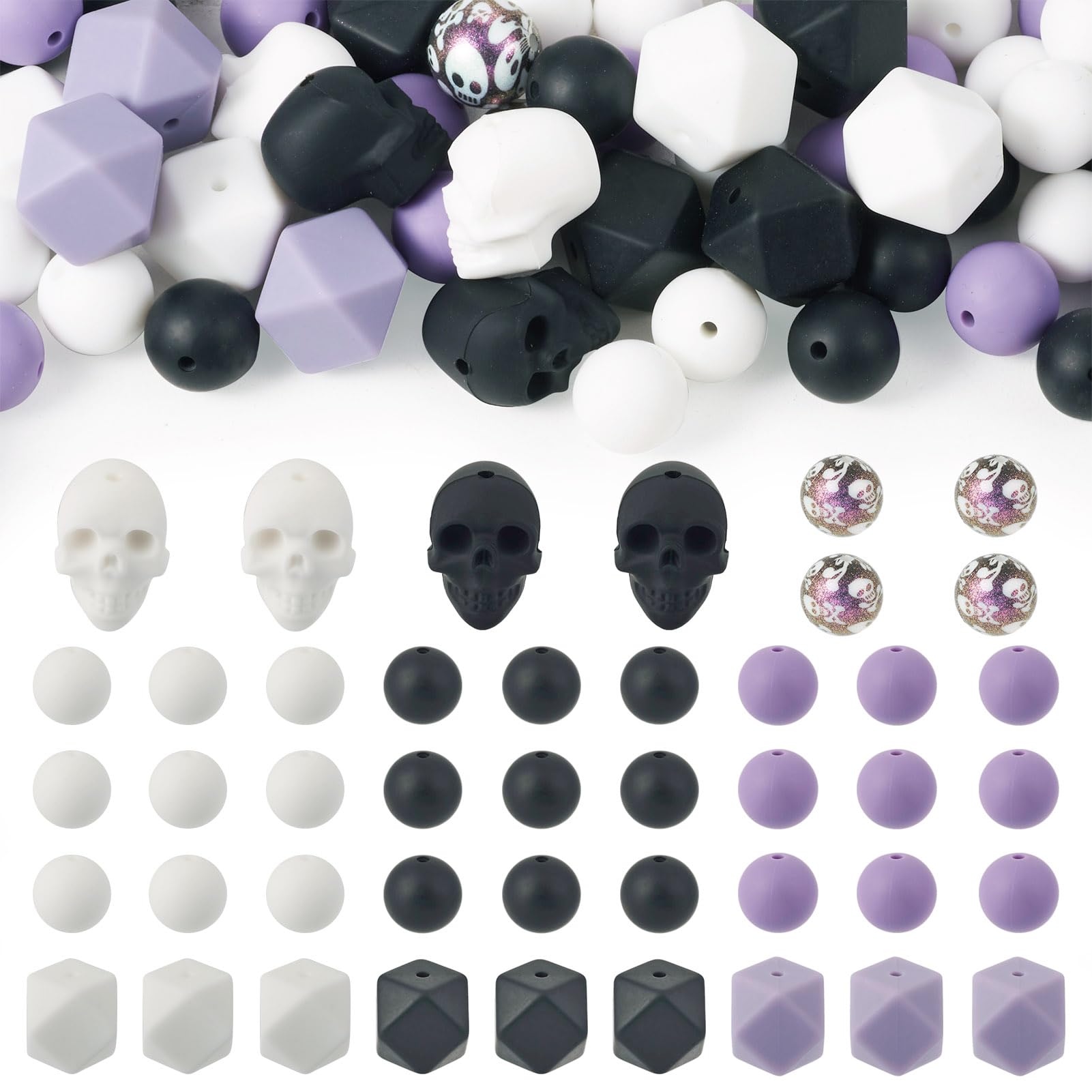 Cuentas de silicona de calavera de 15 mm resistentes y lavables para manualidades creativas