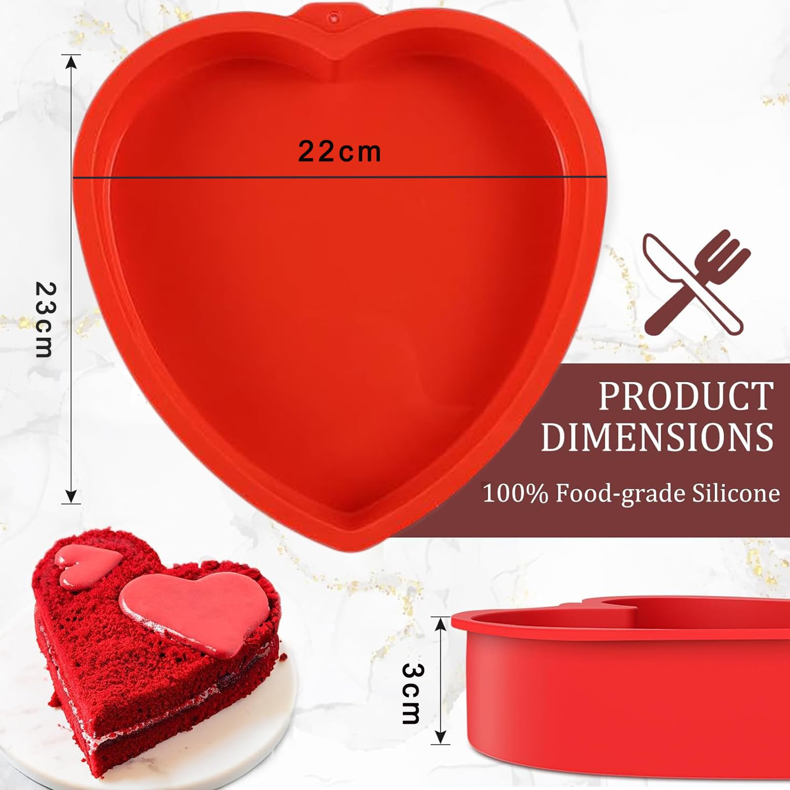 2PCS Heart Cake Tin, Heart Baking Tin, Heart Shaped Cake Tin, Silicone Love Heart Baking Tin - Image 2