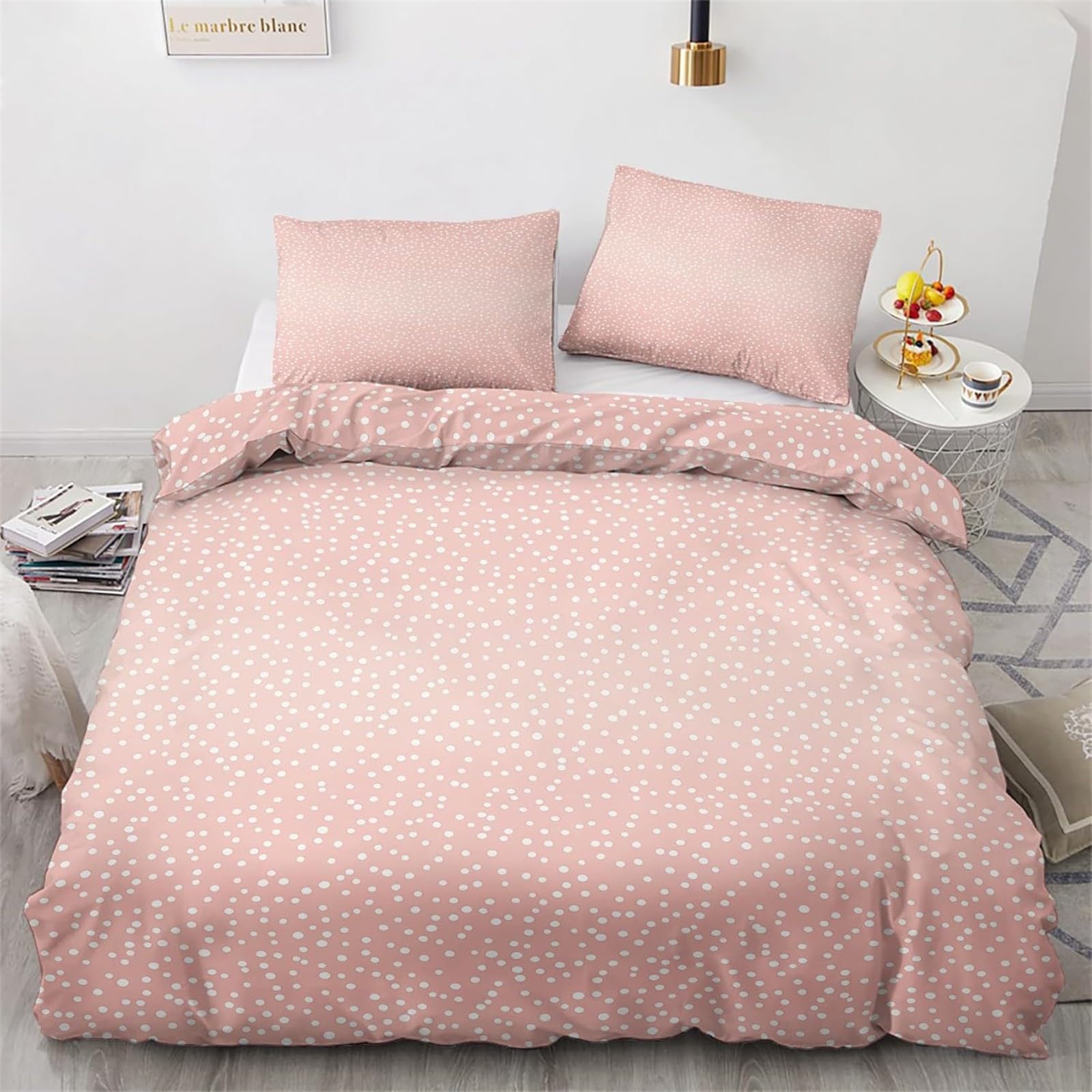 Housse de couette 220x240 cm rose à pois avec 2 taies d'oreiller 65x65 cm