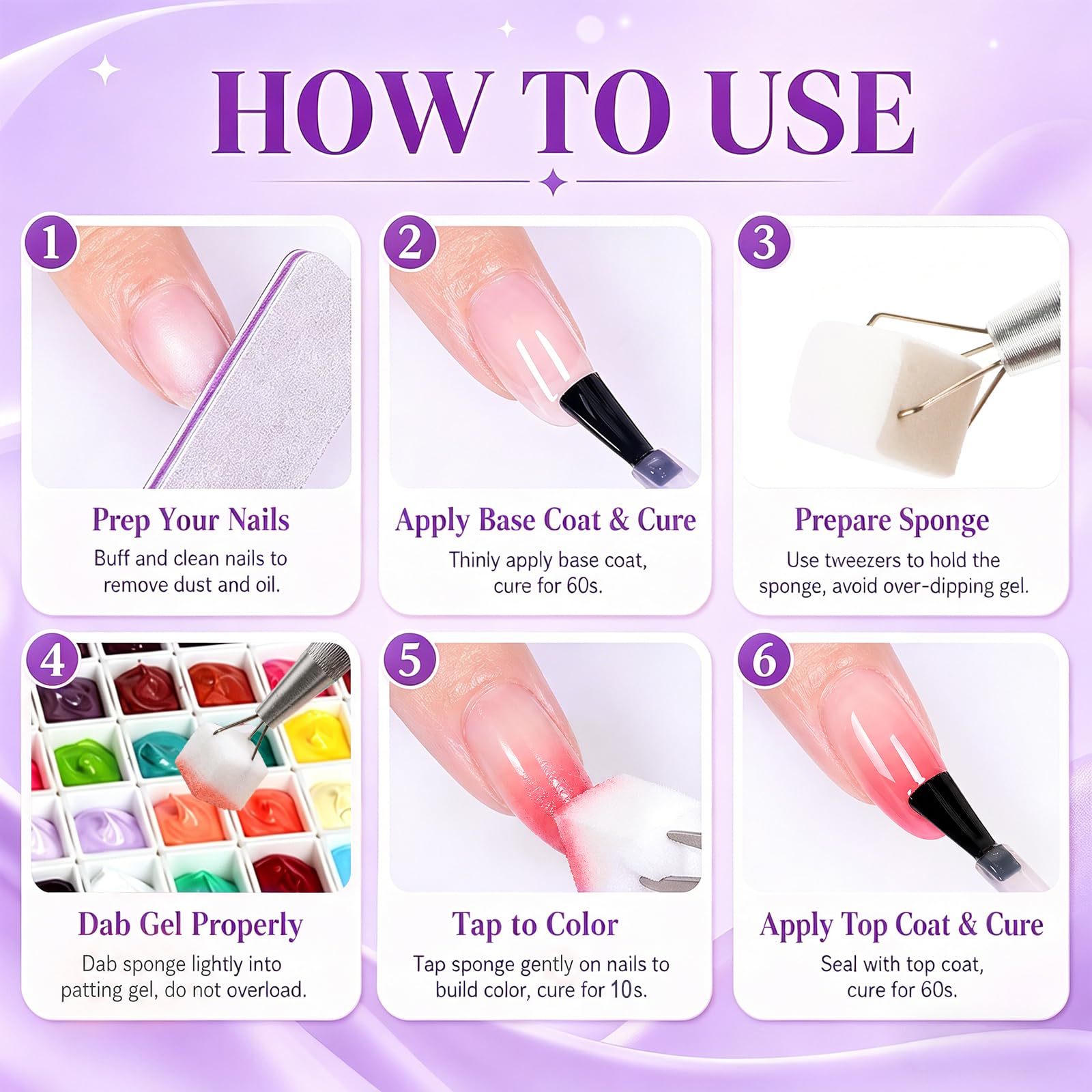 Patting Gel Polish Palette Kit, 60 Colors with Sponges and Nail Art Tools