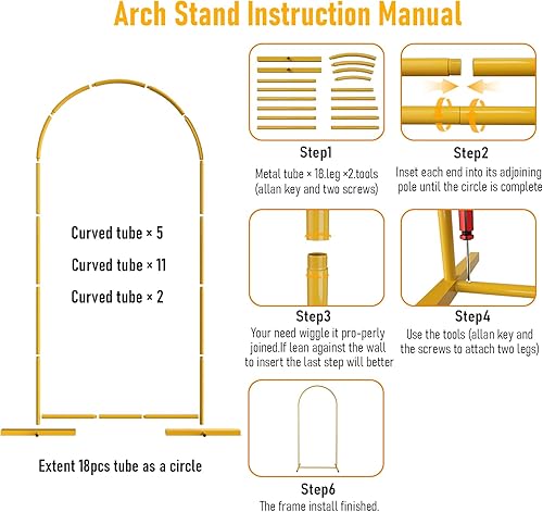 Miniatura 3 de Soporte de arco de metal de 7.2 pies, marco arqueado de globos, marco de arco abierto con base para telón de fondo para ceremonias, fiestas,