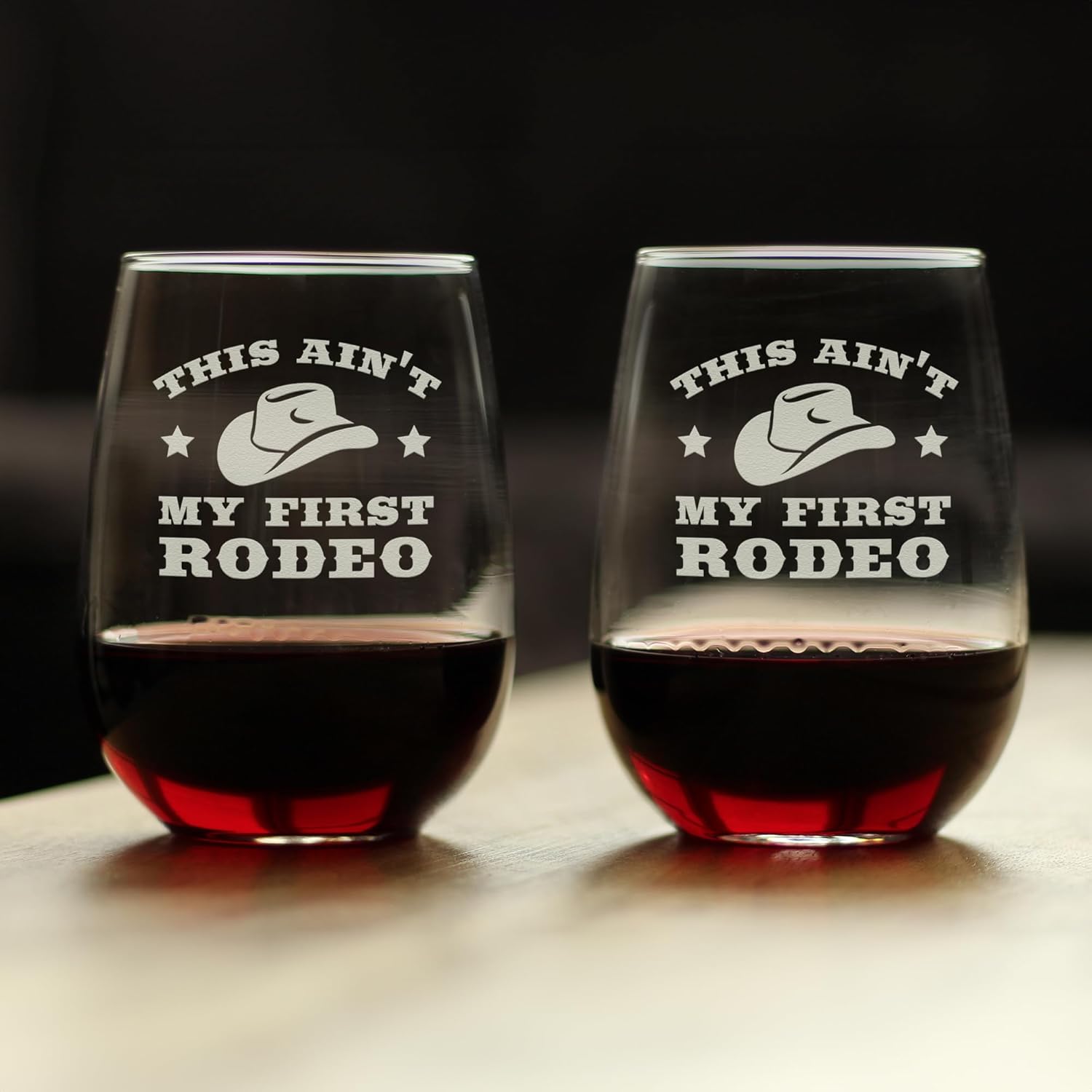 Ain't My First Rodeo Stemless Wine Glass - Funny Cowboy or Cowgirl Gifts for Men & Women - Set of 2 - Fun Unique Party Decor Cup